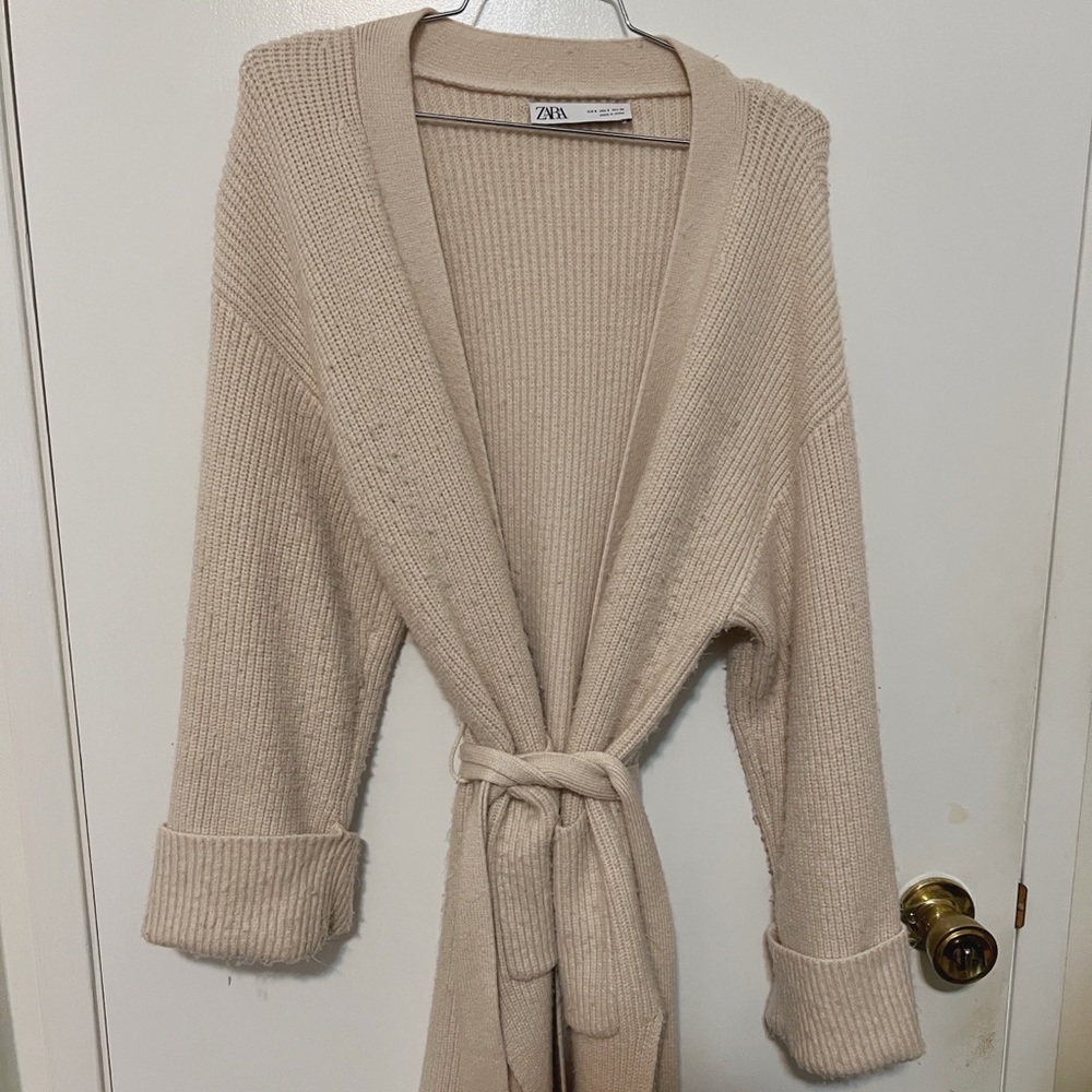 ZARA Cozy Oversized Cream Cardigan Robe w/ wrap